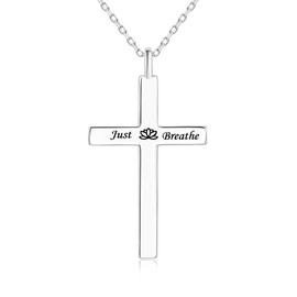 BEILIN Just Breathe Cross Necklace 925 Sterling Silver Small Cross Pendant Inspirational Jewelry Dainty Christian Gifts for Women