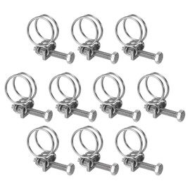 sourcing map 10Pcs Double Wire Hose Clamp, 21-25mm Adjustable Stainless Steel Wire Hose Clips with M6 Bolt for Dust Collection Hose, Pump Hose Pipe