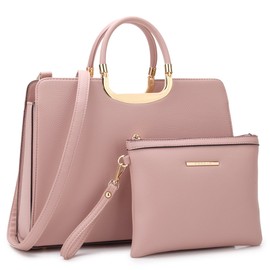 Womens Handbag Top Handle Shoulder Bag Tote Satchel Purse Work Bag with Matching Wallet (1-Pink) Large