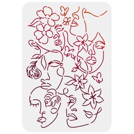 FINGERINSPIRE Abstract Floral Female Faces Stencil 11.7x8.3inch Reusable Women Face Stencil Flowers Women Pattern Decoration Stencil for Painting on Wall, Furniture, Fabric, Wood and Paper