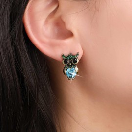 Inilbran Boho Sapphire Owl Earrings Vintage Cute Owl Stud Earrings Blue Crystal Owl Earrings Animal Owl Statement Earrings Jewelry for Women