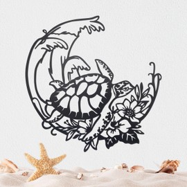 Sea Turtle Wall Decor Beach Theme Art Metal Coastal Turtle Decor Wall Hanging Beach Sculpture Metal Farmhouse Wall Art Room Ornament for Pool Home Lake House Bathroom Indoor Outdoor 11.4" x 11.4"