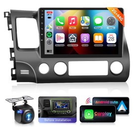 2G 64G Car Stereo for Honda Civic 2006-2011 Radio (for GPS Screen) Wireless CarPlay Android Auto MirrorLink,10.1inch 1080P HD IPS Touch Screen Bluetooth GPS 16EQ 28UIs WiFi Backup Camera Mic
