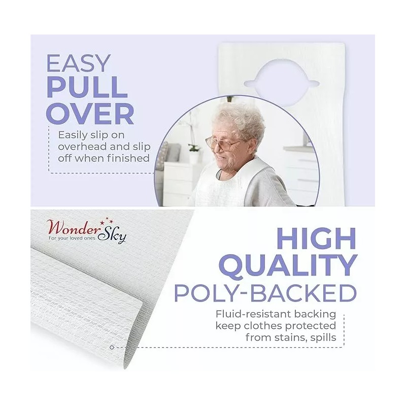 Wonder Sky 100-Pack Disposable Adult Bibs - Eating Bib for