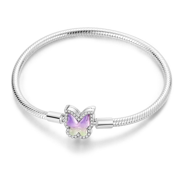 MULA 925 Sterling Silver Snake Chain Charm Bracelet Butterfly Heart
