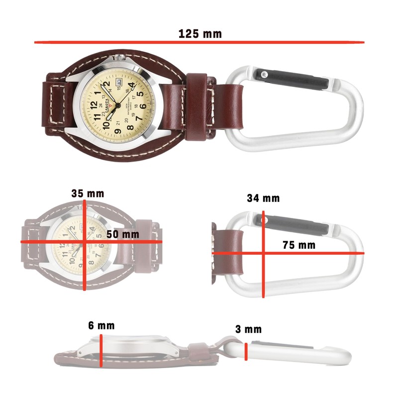 Dakota Leather Field Clip, Clip Watch, Leather Fob Strap, Lightweight