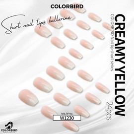 COLORBIRD Nail Tips, Short, 24 Pieces, Pink, White, Nail Tips, Short, Cute, Ballerina, Square (W1230)