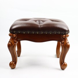 DEBJGO Leather Foot Stool Small,Vintage Ottoman Leather Foot Rest,Wooden Footrest,Upholstered Footstool for Couch/Living Room/Sofa,Cherry (12.6)