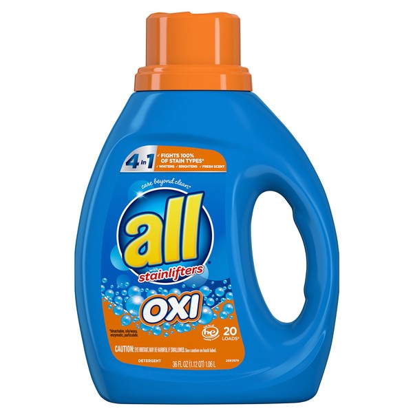 All Stainlifters Laundry Detergent Liquid with OXI Stain Removers and Whiteners, Fresh, 20 Loads, 36 Fl Oz