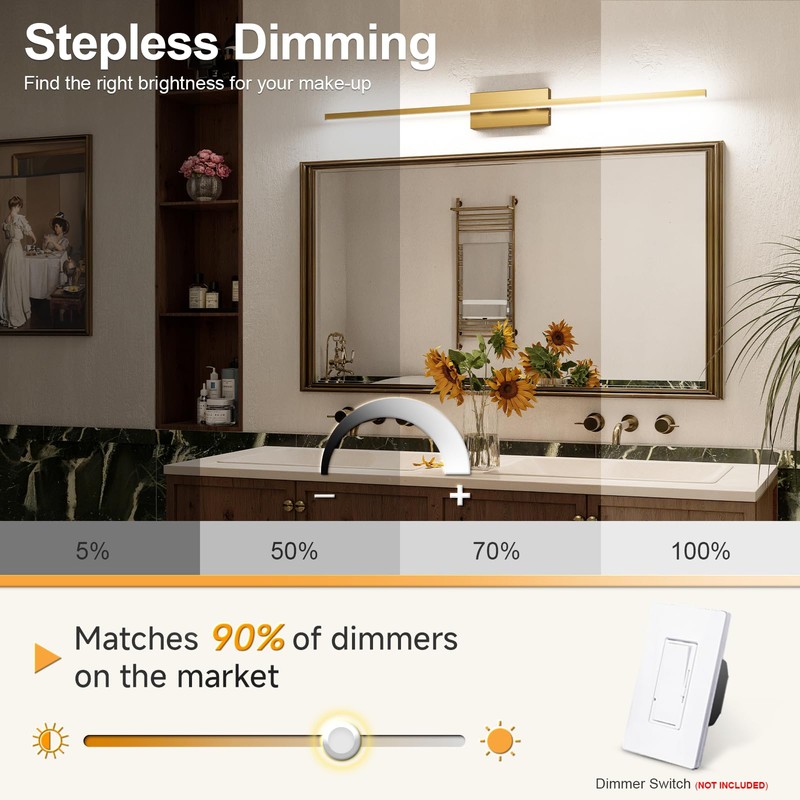 VOLISUN Modern Bathroom Vanity Light 48 inch, 30W Dimmable 5CCT