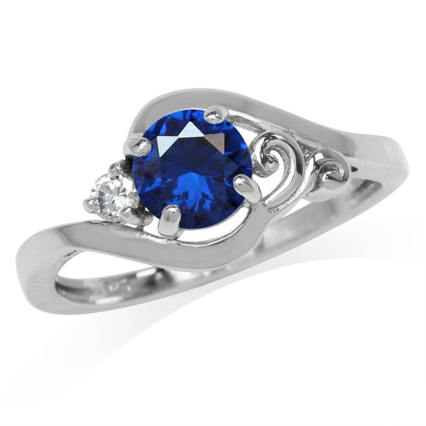 Silvershake Created Sapphire Blue and White Cubic Zirconia Gold Plated