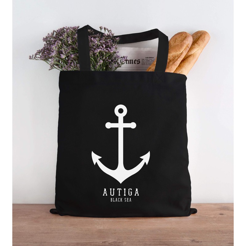 Autiga® Jute Bag Anchor Nautical Sailor Sailing Black 2 Long