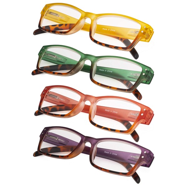 Gr8Sight 4-Pack Ladies Reading Glasses Spring Hinge with Stylish Color for Women Readers