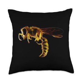 Black and Yellow Wasp in an artistic design entomological Throw Pillow