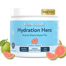 Feel Goods Hydration Hero, 1,000mg Electrolytes Powder, Sugar Free, Magnesium, Organic Aloe Vera, Organic Aloe, L Theanine, Vitamin C & B12, Non GMO, Keto, Vegan | Guava Fresca, 30 Servings