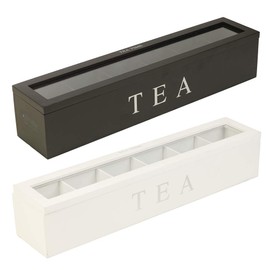 Wooden Tea Storage Box, Coffee Sugar Tea Bag Organizer,Tea Bag Organizer, Wooden Tea Box with 6 Compartments Tea Storage Organizer, Tea Chest Organize Tea, Jewelry, Coffee Tea Bag Storage Box (Black)