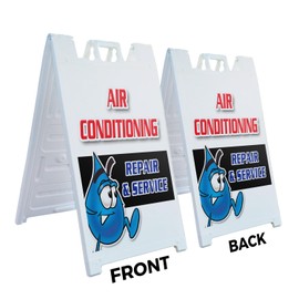 A-Frame Sidewalk Air Conditioning Repair & Service 24" x 36" Double Sided A-Frame Sidewalk Sign, Includes 2 Plastic Inserts | Foldable Portable White Signicade Sandwich Board Signs