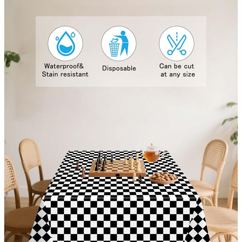 HEIPINIUYE 2 Pack Checkered Tablecloth Disposable 54 x 108 Inch