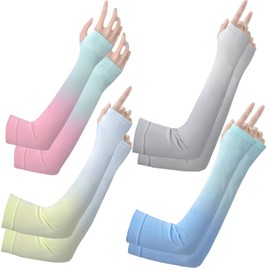 4 Pairs Fashion Cooling Arm Sleeves with Thumb Hole for Men Women Outdoor Sports Driving Cycling, UPF50 UV Sun Protection Cooling Compression Sleeves（Gradient）