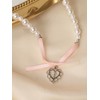 Coquette Faux Pearl Choker Necklace, Heart Pendant Pearl Necklace (White,
