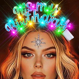 Zoestar Light Up Happy Birthday Headband Glow Birthday Theme Party Hair Accessories Women (Blue, One Size)