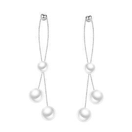 SLUYNZ Sterling Silver Pearls Dangle Earrings Chain for Women Wedding Pearls Dangle Earrings Long Tassel