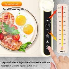 Warming Mat for Food, 23" Food Warming Mat with Upgrade 9 Gear Temperatures and 6 Hours Timer, Longer-Lasting Heating Silicone, Electric Fast Full Heating Tray for Home Daily Use (Beige, 23"x15")