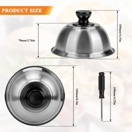 4 PCS Burger Covers Stainless Steel, 16×10.5 CM Burger Cloche, Burger Dome with Screwdriver, Cheese Melting Dome, Melting Dome for Griddle Kitchen Grill Camping Picnic