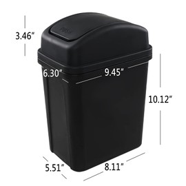 Fiazony 2 galones cubeta de basura de plástico con tapa oscilante, pequeño cubeta de basura con tapa oscilante, negro