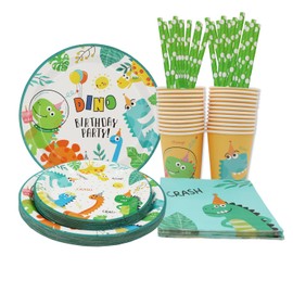 120pcs Dinosaur Party Tableware Set,Dinosaur Party Decorations Green Party Plates Cups and Napkins Birthday Decoration Dinosaur Party Tableware Supplies for Kids