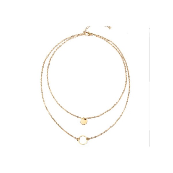 1 Gold Sequined Double-Layer Round Pendant Choker Necklace for Women.png