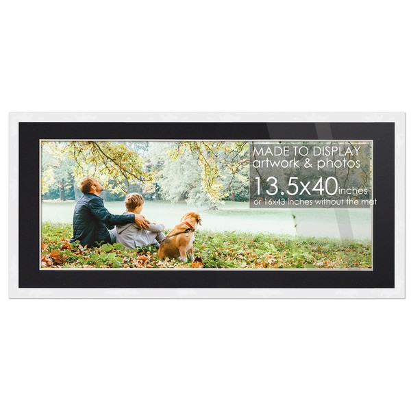 13.5x40 Frame White Wood with Black Mat | 16x43 Frame