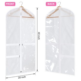 Windyun 10 Pack Garment Bags for Dance Costumes Kids 40 Inch Clothing Bags for Hanging Clothes with 3 Clear Zipper Pocket Waterproof Garment Cover for Dance Competition, Travel, Closet Storage (White)