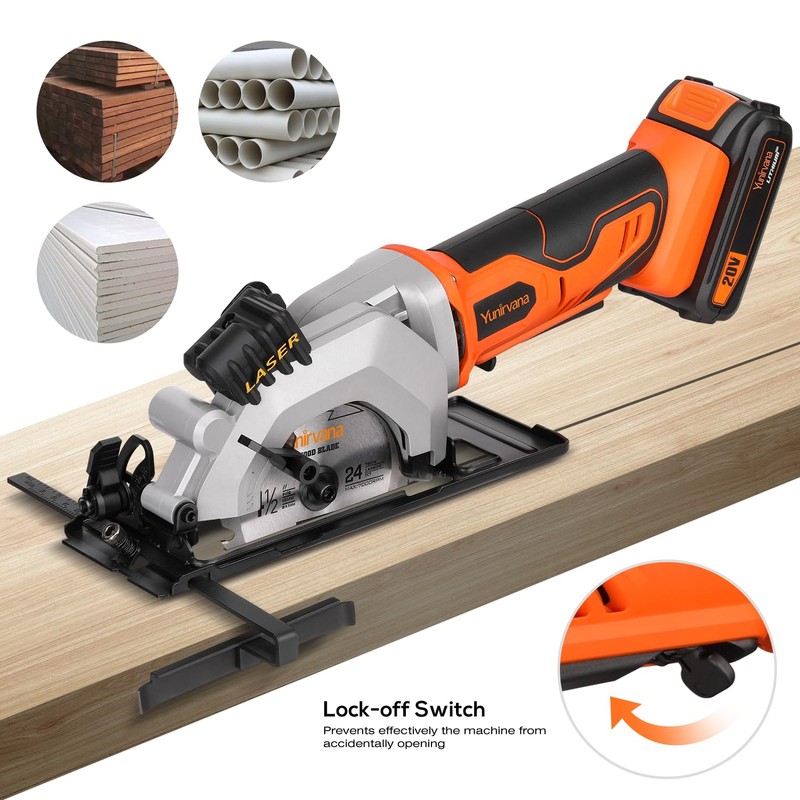 Yunirvana Mini Circular Saw, 20V 3400RPM Professional Cordless Circular Saw,