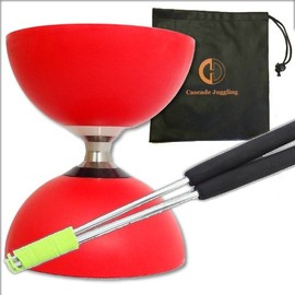 Juggle Dream Cyclone Triple Bearing Diabolo with Aluminium 'Metal' Sticks and Carry Bag - Pro Clutch Diablo Set - Choice of Colours (Red)