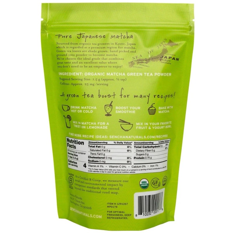 Sencha Naturals Organic Matcha 100% Japanese Green Tea Powder 12