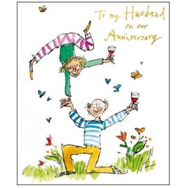 Greeting Card (WDM-435690) - Husband on Our Anniversary - Garden Celebration with Wine - from The Quentin Blake Range