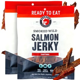 SeaBear Traditional Wild King Salmon Jerky 2-Pack Smoked Salmon Jerky, Wild-Caught Alaskan Salmon, High-Protein Snack, Cold Smoked & Ready to Eat, Classic Smokehouse Flavor, 2.5 oz Bag (Pack of 2)