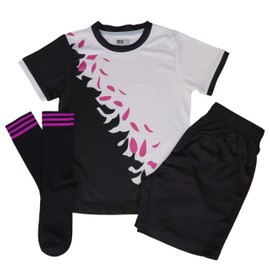 Girls Football Kit - Multi coloured kits would make great football gifts for girls. An all-round sports kit & football kit for kids and future England Lionesses. (Black & Pink, 9-10)