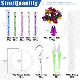 Glarks Juego de 65 carillones de viento coloridos que incluye 40 tubos de 8 cm, 5 colores, 15 campanas de colores mixtos, 4 ganchos giratorios, alambre de rosca de 20 m y una tijera para decoración colgante del hogar, jardín, al aire última intervensión