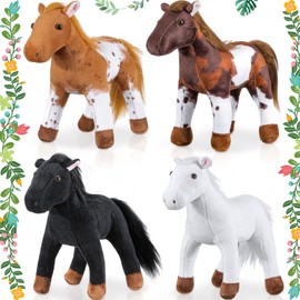 Skylety 4 Piezas de Animales de Peluche Suaves de 8 Pulgadas, Lindo Caballo de Peluche Blanco Surtido de Animales de Peluche marrón, Regalos de Fiesta, Suministros de decoración