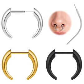 ZS Threadless Insert Fake Nose Rings - No Stretching for 16G Nose Piercing, 8mm 10mm Stainless Steel Faux Heavy Nose Rings, Fake Septum Rings for Women Men (Buffalo,ID:8mm)