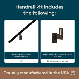 Modern Aluminum Handrail Grab Bar Kit, Adjustable Steel Brackets Included, Returns to Wall, Powder Coated Finish (Bronze/Black, 6 Foot Handrail Set)