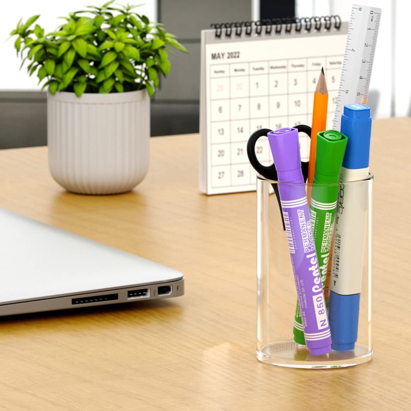 NIUBEE Clear Acrylic Pen Holder for Desk, Round Acrylic Pencil