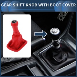 INFINAUTO 5 Speed Manual Gear Shifter Knob with Cover, Automotive Gearbox Stick Shifter Lever Knob for VW Bora 1999-2005 Plastic Faux Leather Red Black, 1 Pc