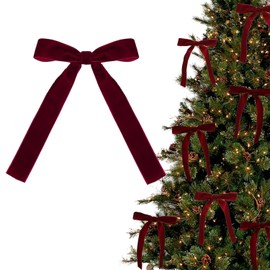 12PCS Red Velvet Bows for Christmas Tree, Bows for Christmas Tree, Garland Red Velvet Bows Ornaments for Christmas Tree with Gold Twist Ties (B)