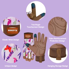 SLARMOR Gardening Gloves for Women, Thorn Proof and Touchscreen Cowhide Leather Work Gloves, Breathable Safety Gloves with Grip - Durable Gardening Supplies Gift for Women