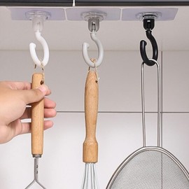 3-Pack No-Drill Ceiling Hooks – 360° Rotating Overhead Hangers for Plants, Lights, & Decor – Heavy-Duty Adhesive Mounts for Walls, Doors & Tile (Max 15 lbs) – Black/White/Grey (No Screws Needed)