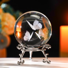 HDCRYSTALGIFTS 3D Butterfly Crystal Ball Paperweight 2.36in(60mm) Glass Decorative Ball for Room Table Ornament Butterfly Figurines Gifts for Women Friends