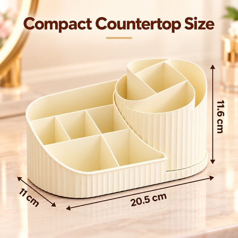 360° Rotating Makeup Organizer for Vanity – Multi-Compartment Cosmetic Storage